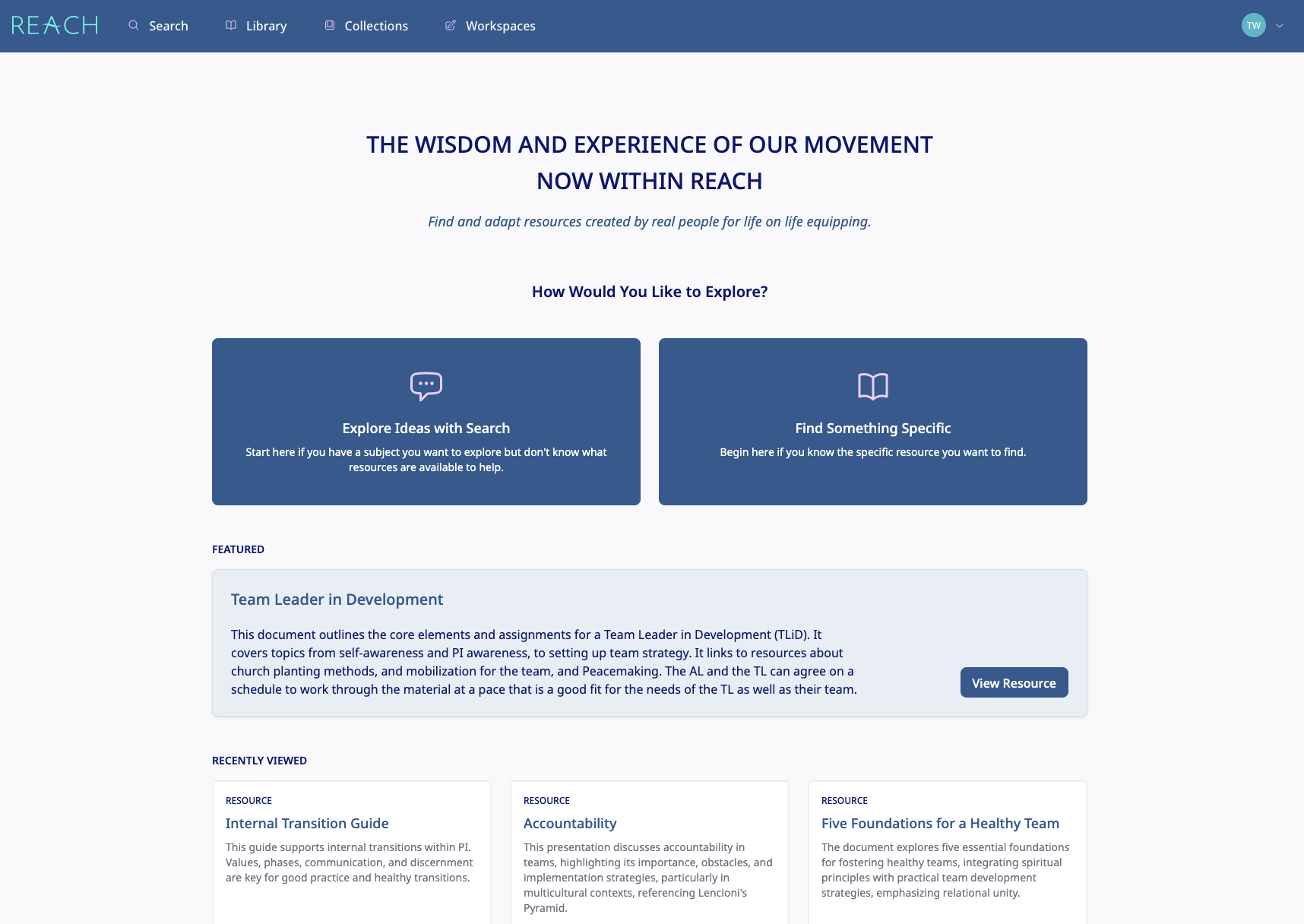 REACH platform dashboard