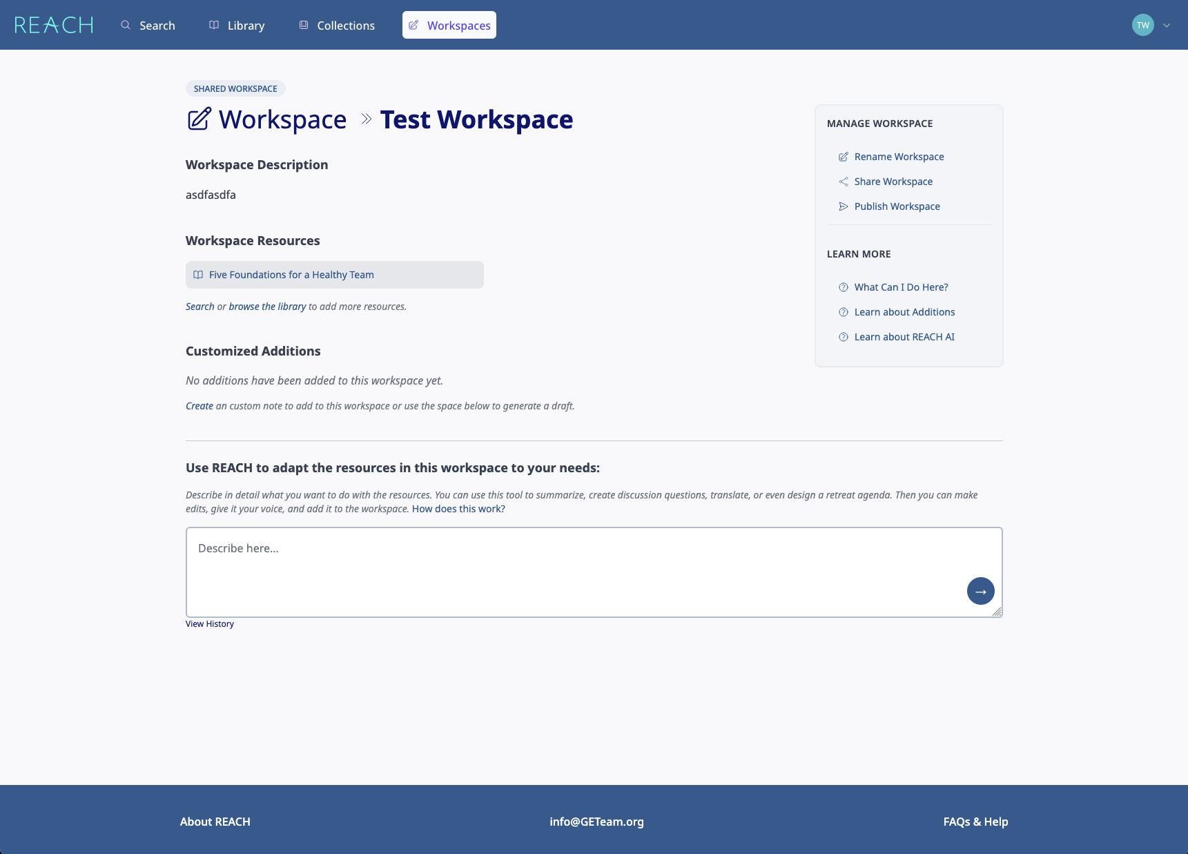 Workspaces for training